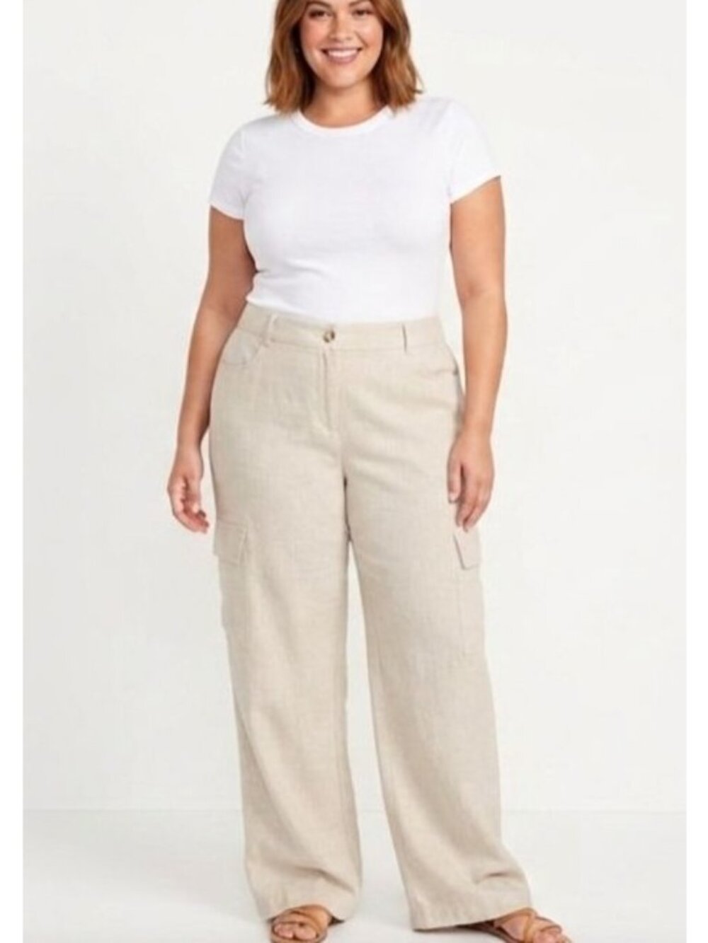 Sincerely Jules Brown Linen Blend Wide-Leg Cargo Pants - Size XL NWT